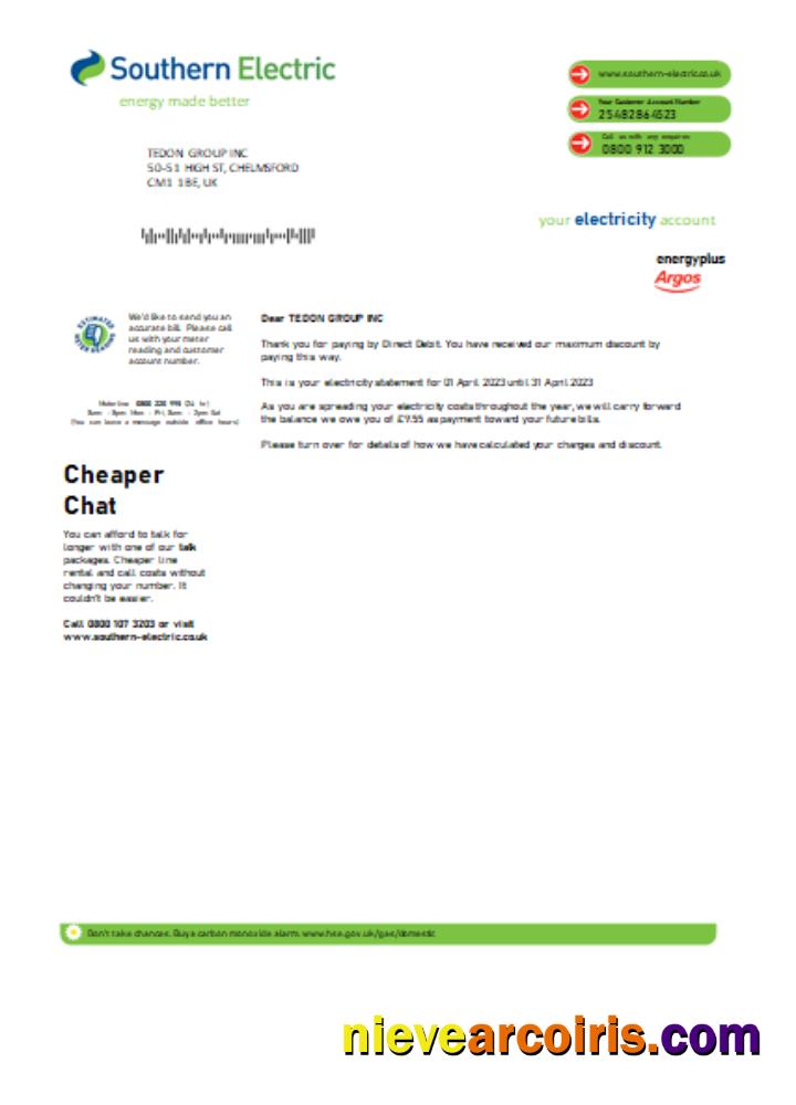 Southern Electric proof of address utility business bill